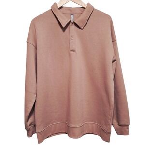 Mondetta Cozy Sweatshirt Womens XL Neutral 1/4 Button Pullover Athleisure Lounge